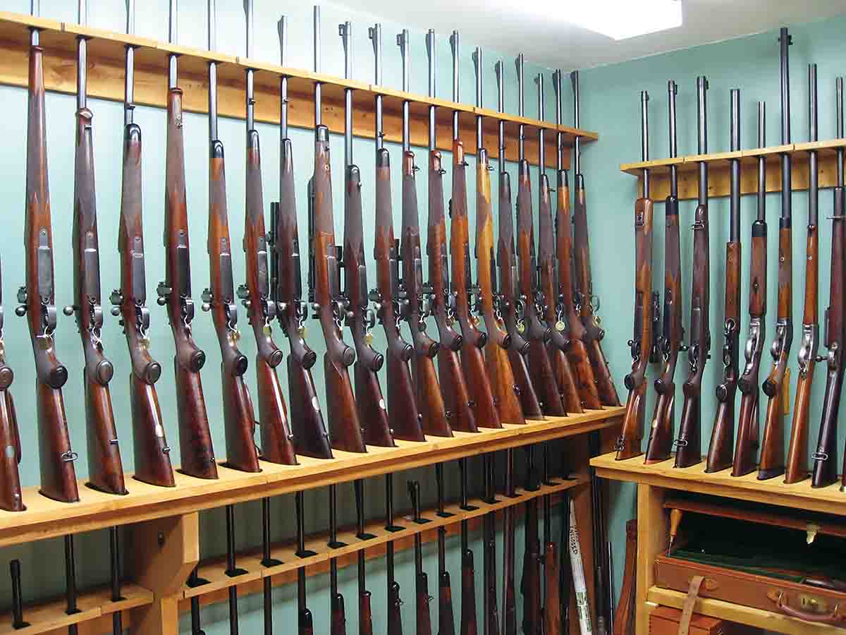 This is just part of the late Michael Petrov’s collection of custom American hunting rifles, most (but not all) are bolt actions, including several Griffin & Howes.